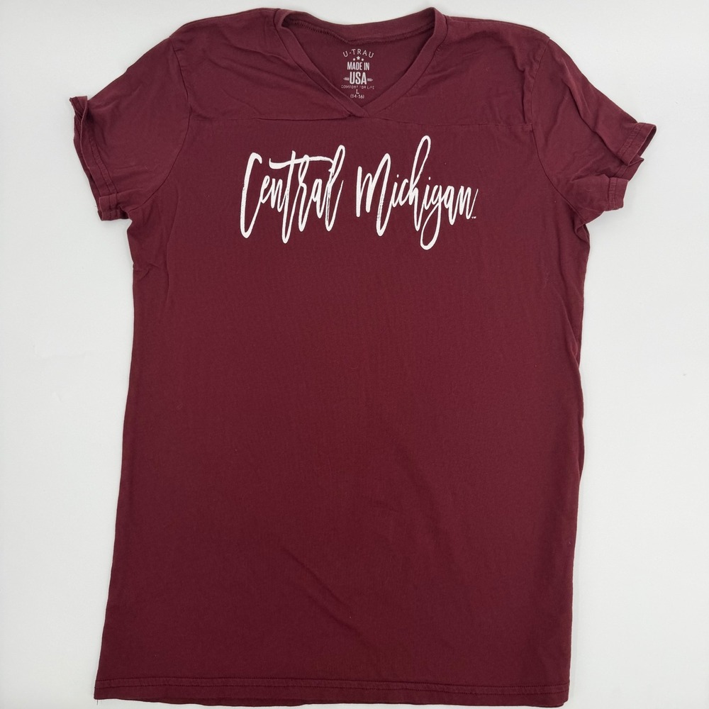 U-Trau Central Michigan T Shirt Collegiate Y2K Women Size Large Maroon Burgundy